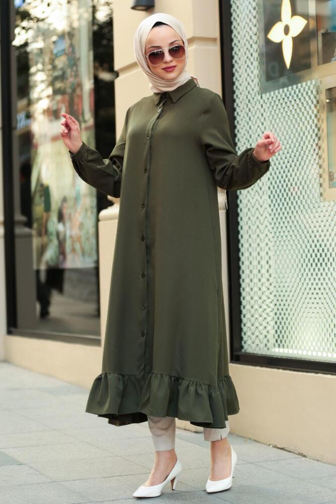 Nayla Collection - Düğmeli Haki Tesettür Tunik 2174HK - 1