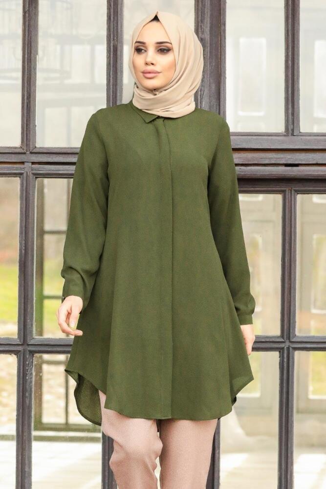 Nayla Collection - Düğmeli Haki Tesettür Tunik 253HK - 1