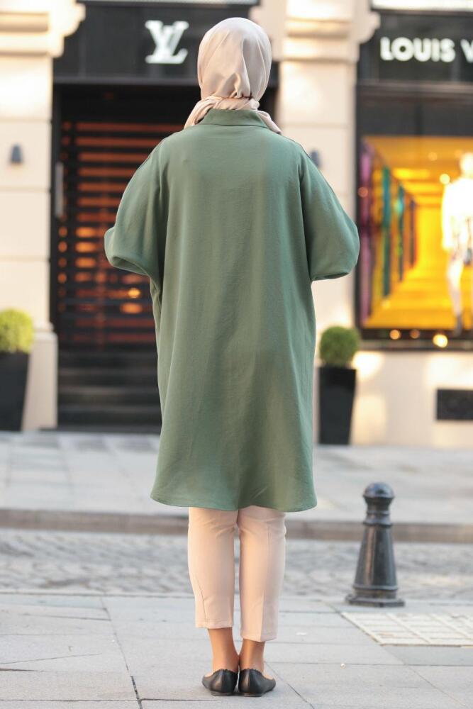Nayla Collection - Düğmeli Haki Tesettür Tunik 40290HK - 2