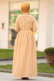 Nayla Collection - Düğmeli Hardal Tesettür Elbise 162462HR - Thumbnail