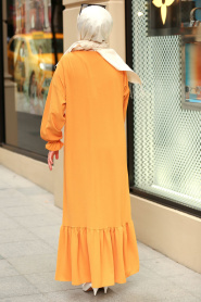 Nayla Collection - Düğmeli Hardal Tesettür Elbise 31201HR - Thumbnail