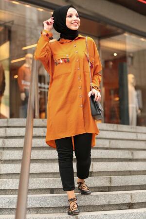 Nayla Collection - Düğmeli Hardal Tesettür Tunik 40290HR - 1