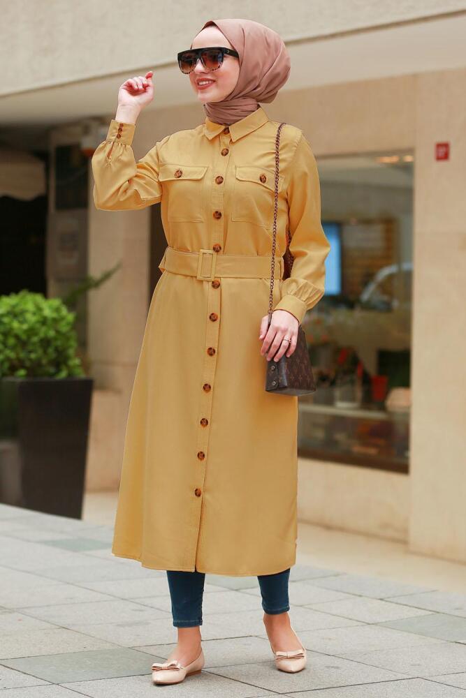 Nayla Collection -Düğmeli Hardal Tesettür Tunik 5733HR - 1