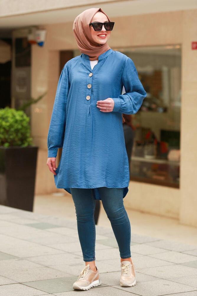 Nayla Collection - Düğmeli İndigo Mavisi Tesettür Tunik 5695IM - 1