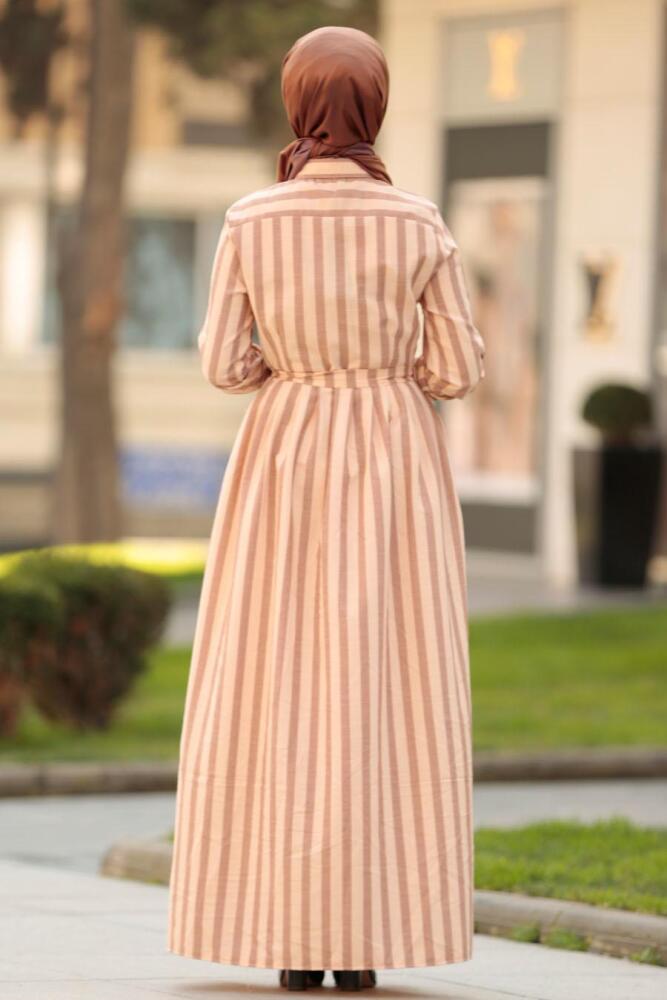 Nayla Collection - Düğmeli Kahverengi Tesettür Elbise 162462KH - 3