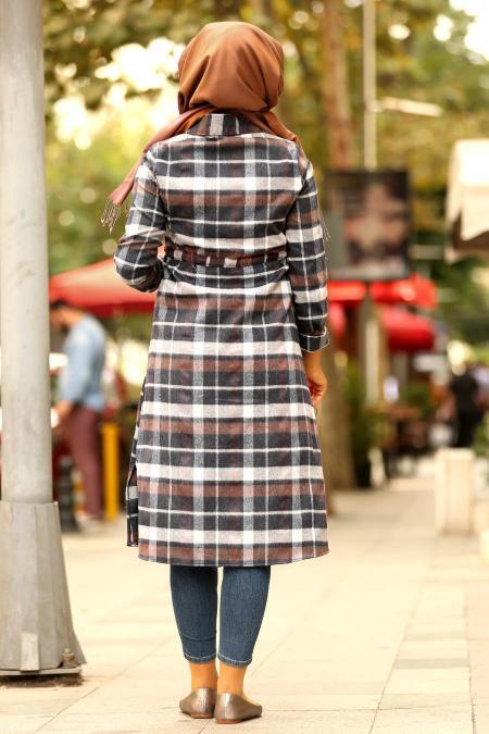 Nayla Collection - Düğmeli Kahverengi Tesettür Tunik 83401KH - 2