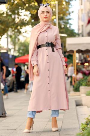 Nayla Collection - Düğmeli Kemerli Somon Tesettür Tunik 22370SMN - 1