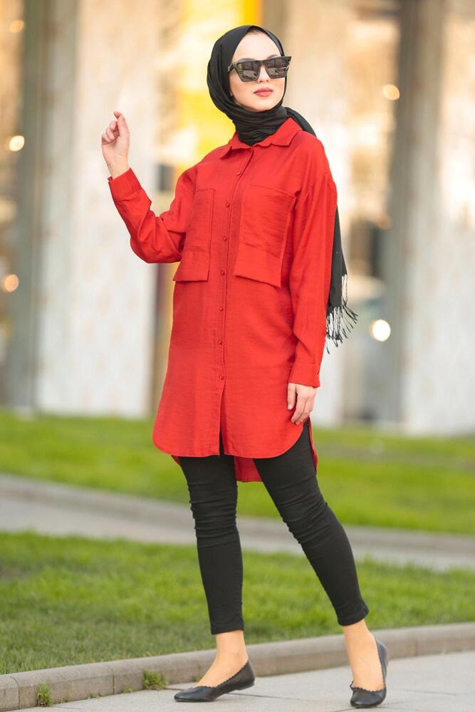 Nayla Collection - Düğmeli Kiremit Tesettür Tunik 5437KRMT - 1