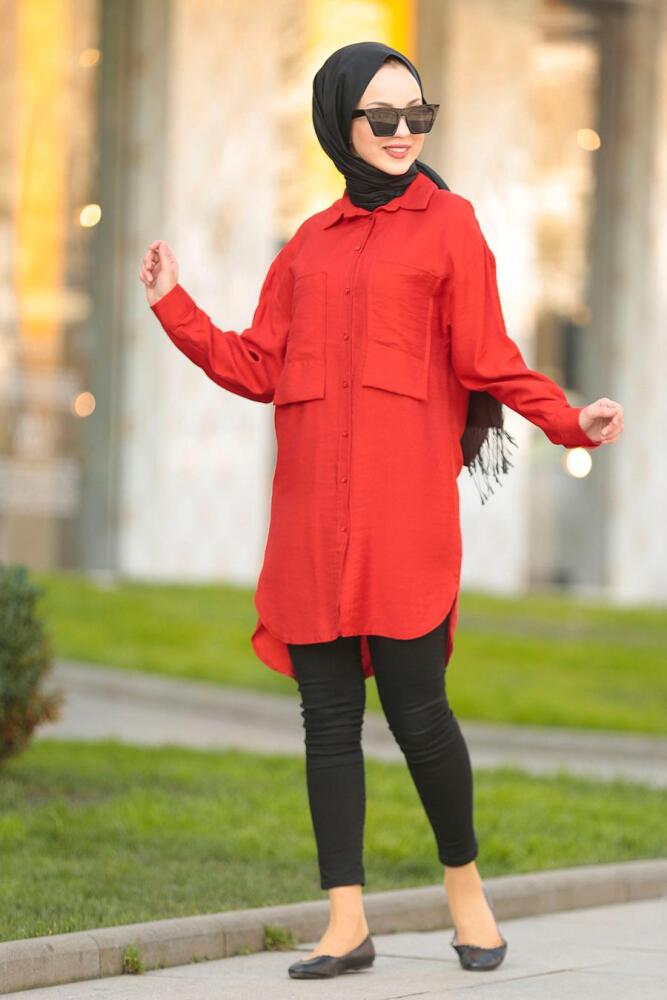Nayla Collection - Düğmeli Kiremit Tesettür Tunik 5437KRMT - 2