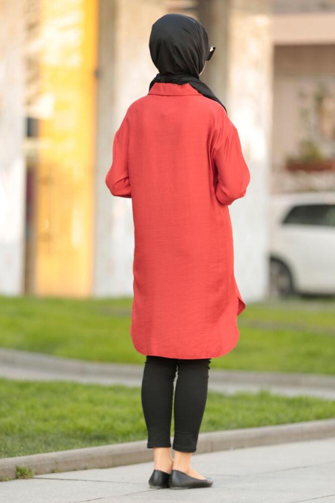 Nayla Collection - Düğmeli Kiremit Tesettür Tunik 5437KRMT - 3