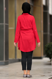 Nayla Collection - Düğmeli Kırmızı Tesettür Tunik 4015K - Thumbnail