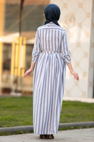Nayla Collection - Düğmeli Lacivert Tesettür Elbise 162460L - Thumbnail
