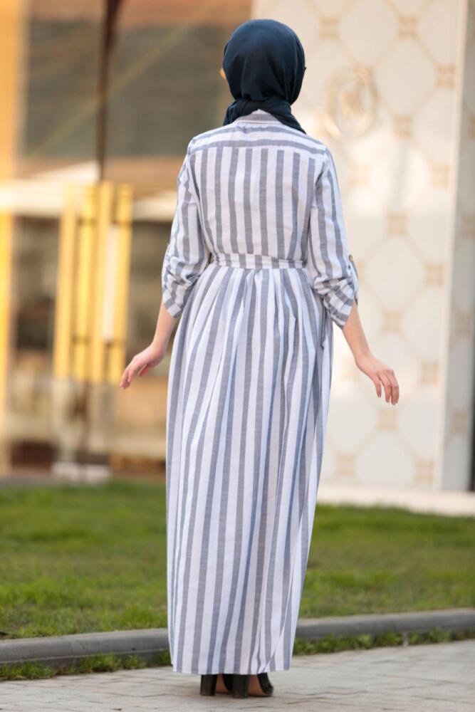 Nayla Collection - Düğmeli Lacivert Tesettür Elbise 162460L - 3