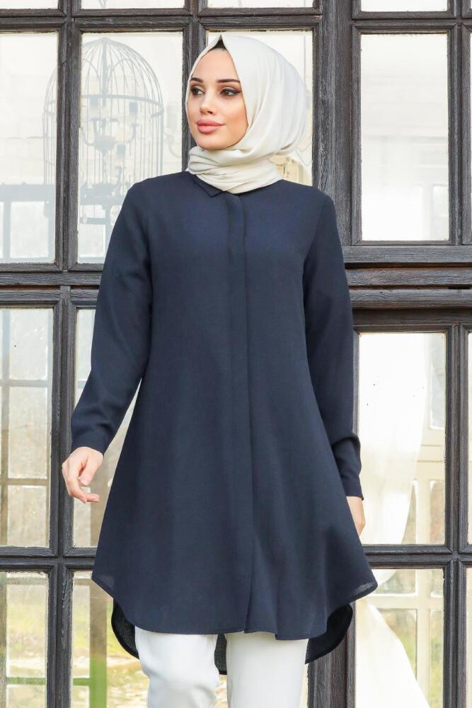 Nayla Collection - Düğmeli Lacivert Tesettür Tunik 253L - 1