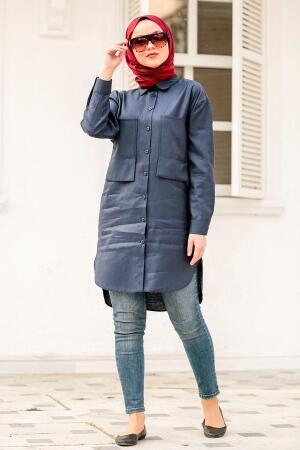Nayla Collection - Düğmeli Lacivert Tesettür Tunik 5437L - 1
