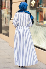 Nayla Collection - Düğmeli Mavi Tesettür Elbise 162461M - Thumbnail