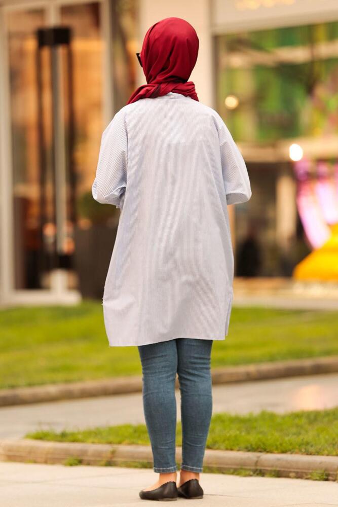 Nayla Collection - Düğmeli Mavi Tesettür Tunik 5445M - 2