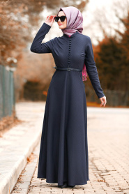 Nayla Collection - Düğmeli Mor Tesettür Elbise 8440MOR - Thumbnail