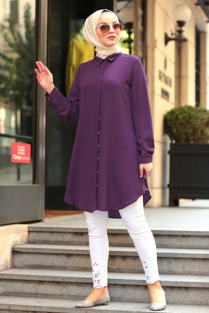 Nayla Collection - Düğmeli Mor Tesettür Tunik 253MOR - 1