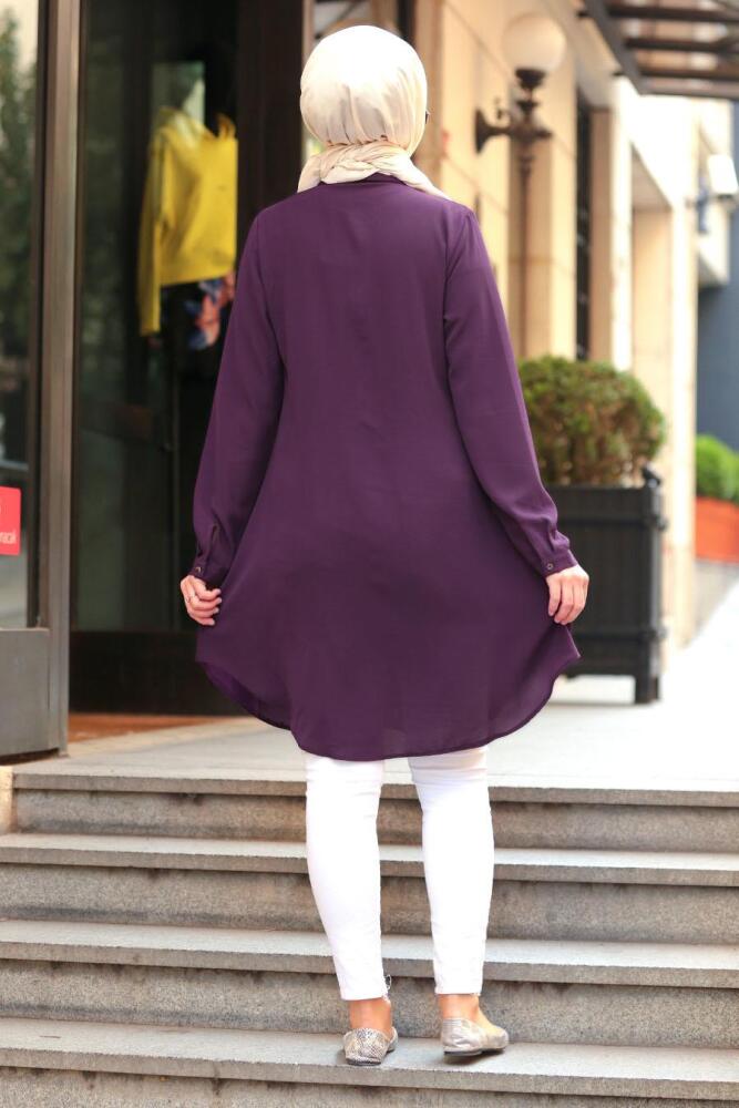 Nayla Collection - Düğmeli Mor Tesettür Tunik 253MOR - 2
