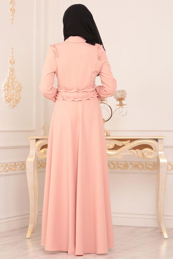Nayla Collection - Düğmeli Pudra Tesettür Elbise 1256PD - 2