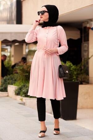 Nayla Collection - Düğmeli Pudra Tesettür Tunik 40241PD - 1