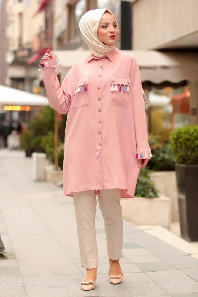 Nayla Collection - Düğmeli Pudra Tesettür Tunik 40290PD - 1
