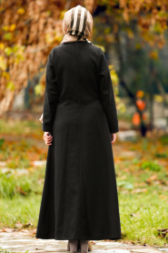 Nayla Collection - Düğmeli Siyah Tesettür Kaşe Elbise 2488S - Thumbnail