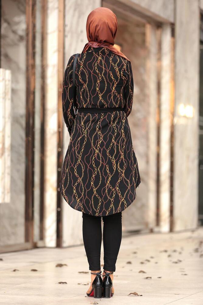 Nayla Collection - Düğmeli Siyah Tesettür Tunik 35130S - 2