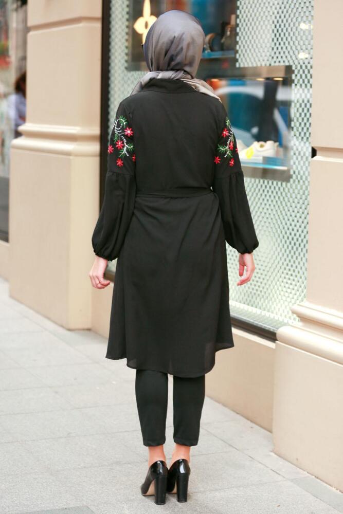 Nayla Collection - Düğmeli Siyah Tesettür Tunik 40140S - 2