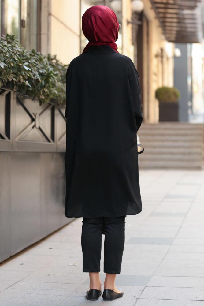 Nayla Collection - Düğmeli Siyah Tesettür Tunik 40290S - 2