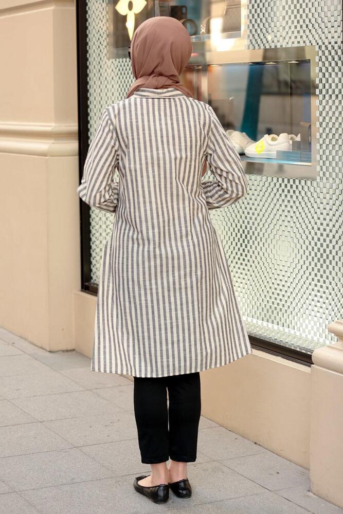 Nayla Collection - Düğmeli Siyah Tesettür Tunik 4091S - 2