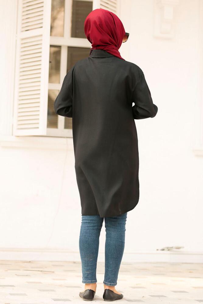 Nayla Collection - Düğmeli Siyah Tesettür Tunik 5437S - 2