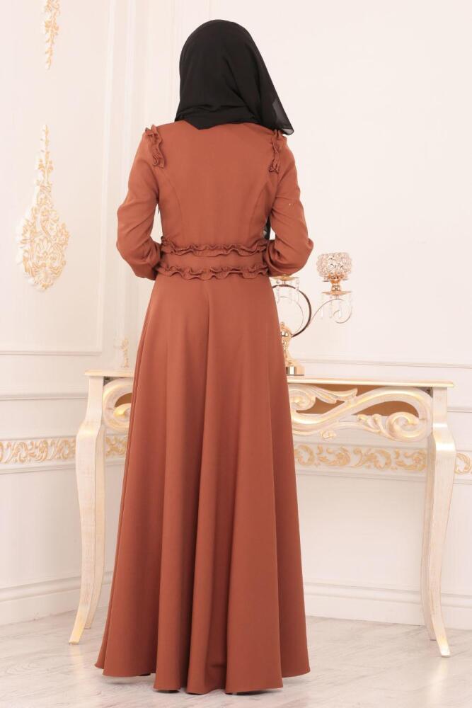 Nayla Collection - Düğmeli Taba Tesettür Elbise 1256TB - 2