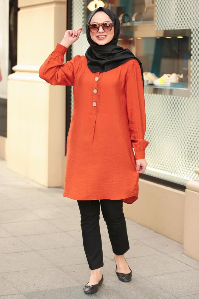 Nayla Collection - Düğmeli Turuncu Tesettür Tunik 5695T - 1