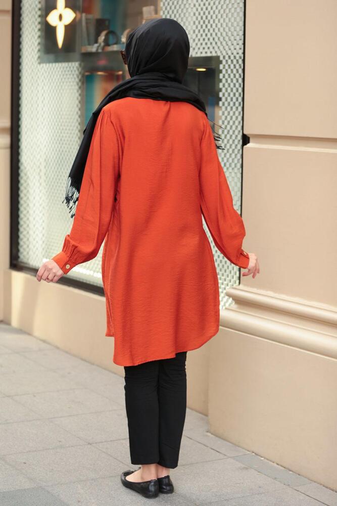 Nayla Collection - Düğmeli Turuncu Tesettür Tunik 5695T - 2