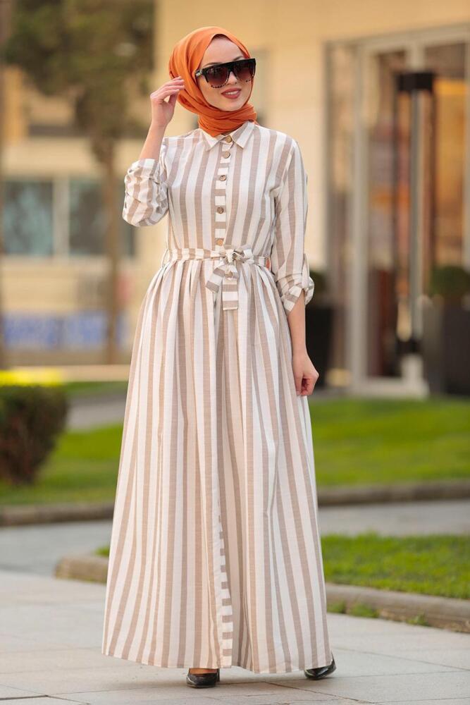 Nayla Collection - Düğmeli Vizon Tesettür Elbise 162461V - 1
