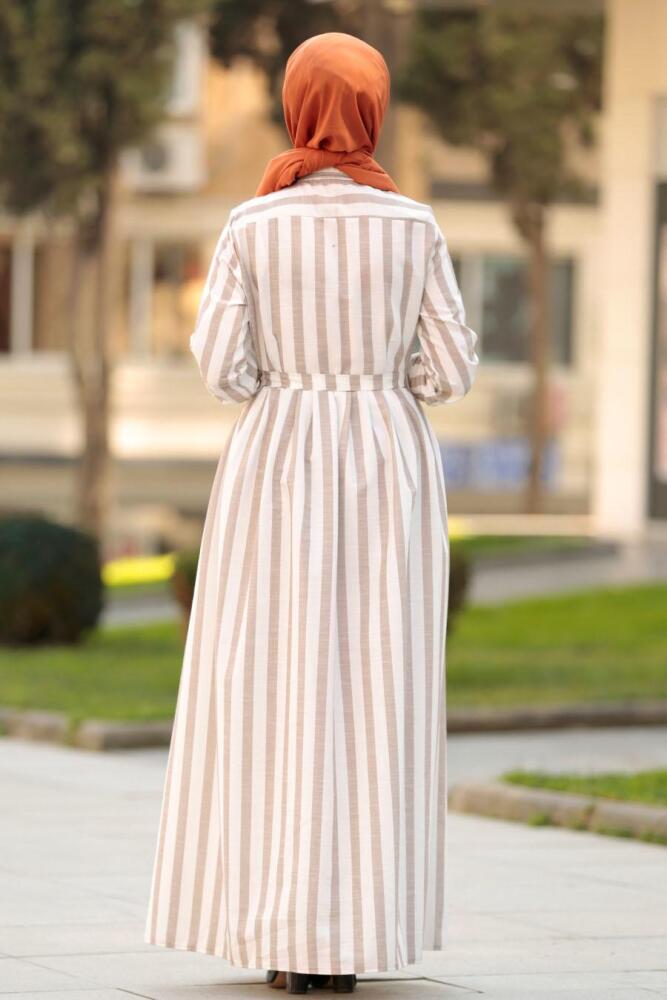 Nayla Collection - Düğmeli Vizon Tesettür Elbise 162461V - 2
