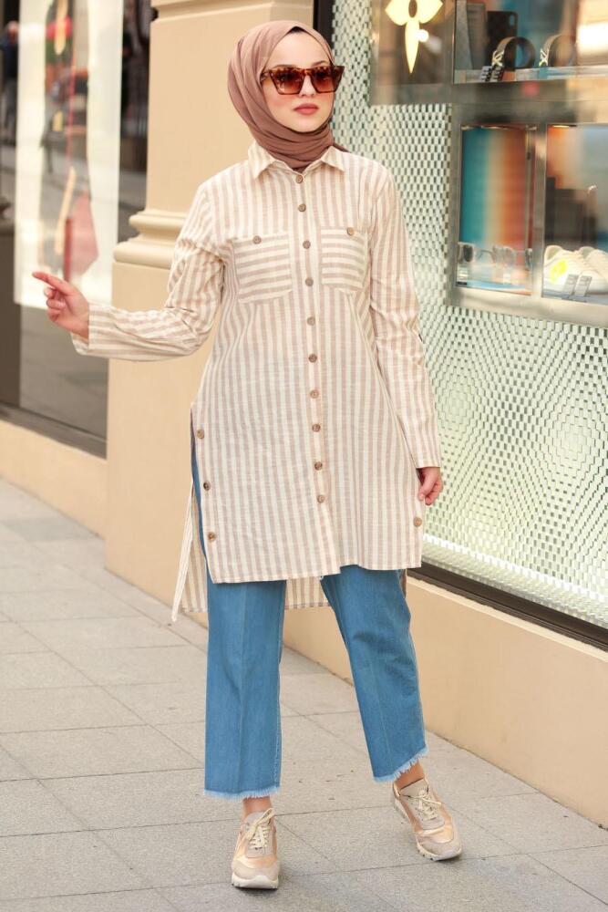 Nayla Collection - Düğmeli Vizon Tesettür Tunik 4091V - 1