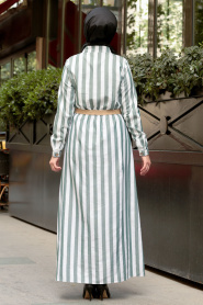 Nayla Collection - Düğmeli Yeşil Tesettür Elbise 1579Y - Thumbnail
