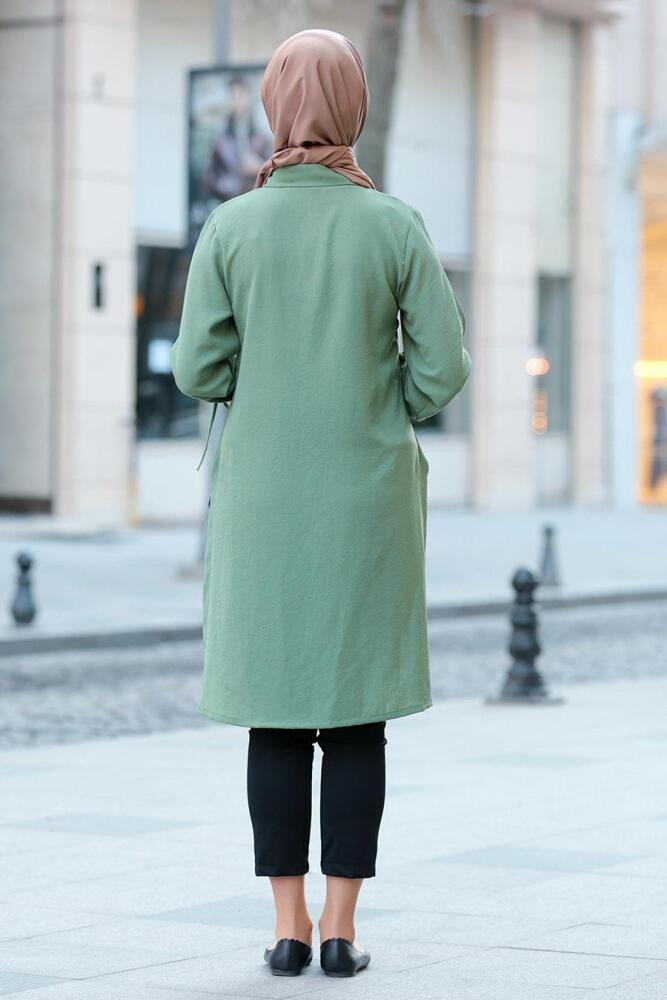 Nayla Collection - Düğmeli Yırtmaçlı Haki Tesettür Tunik 40190HK - 2