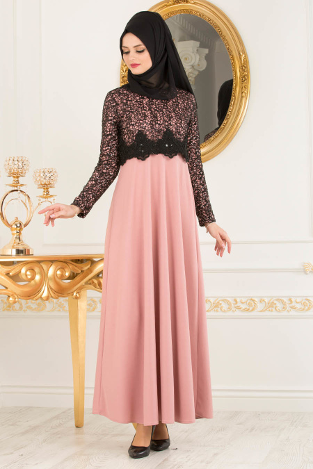 Nayla Collection - Dusty Rose Hijab Dress 12012GK