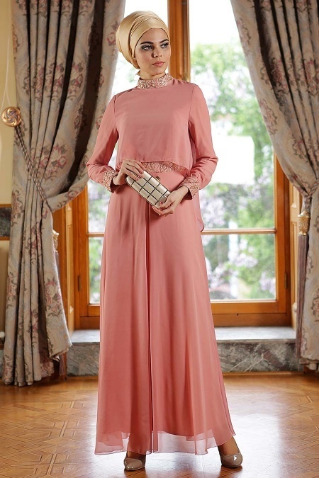 Nayla Collection - Dusty Rose Hijab Dress 7010GK