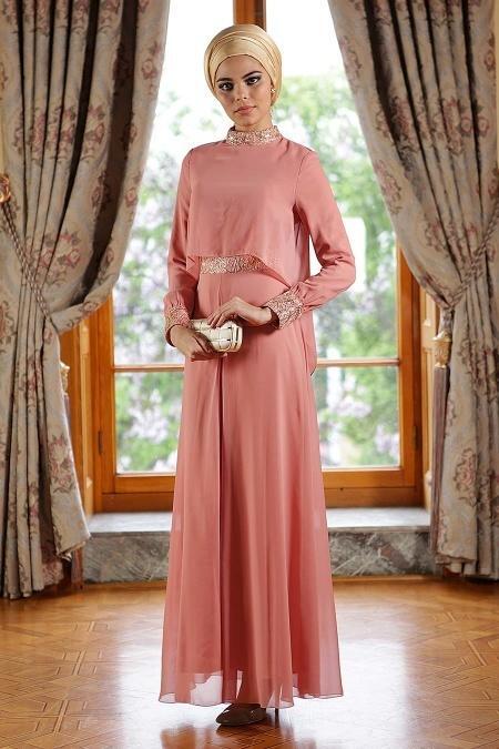 Nayla Collection - Dusty Rose Hijab Dress 7010GK - 2