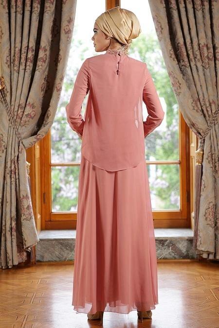 Nayla Collection - Dusty Rose Hijab Dress 7010GK - 3