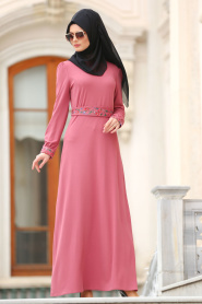 Nayla Collection - Dusty Rose Hijab Dress 76370GK - Thumbnail