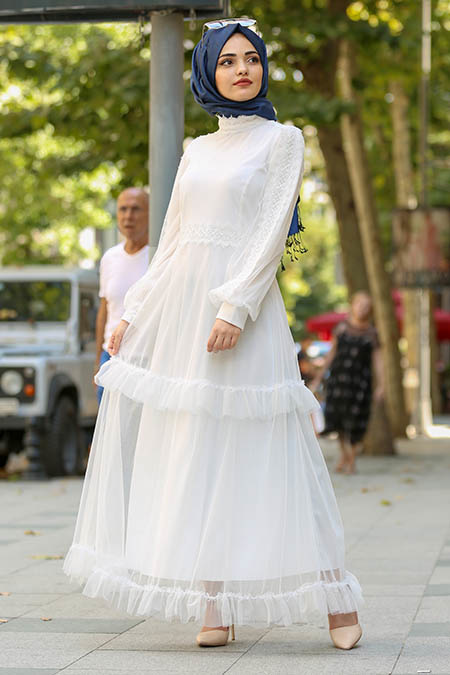 Nayla Collection - Ecru Hijab Dress 3708E