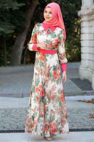 Nayla Collection - Ecru Hijab Dress 4100-03E - Thumbnail