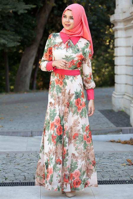 Nayla Collection - Ecru Hijab Dress 4100-03E - 2