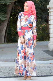Nayla Collection - Ecru Hijab Dress 4100-04E - Thumbnail